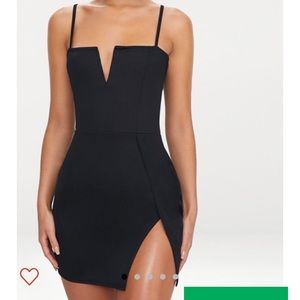 black plunging cocktail dress pretty little thing
